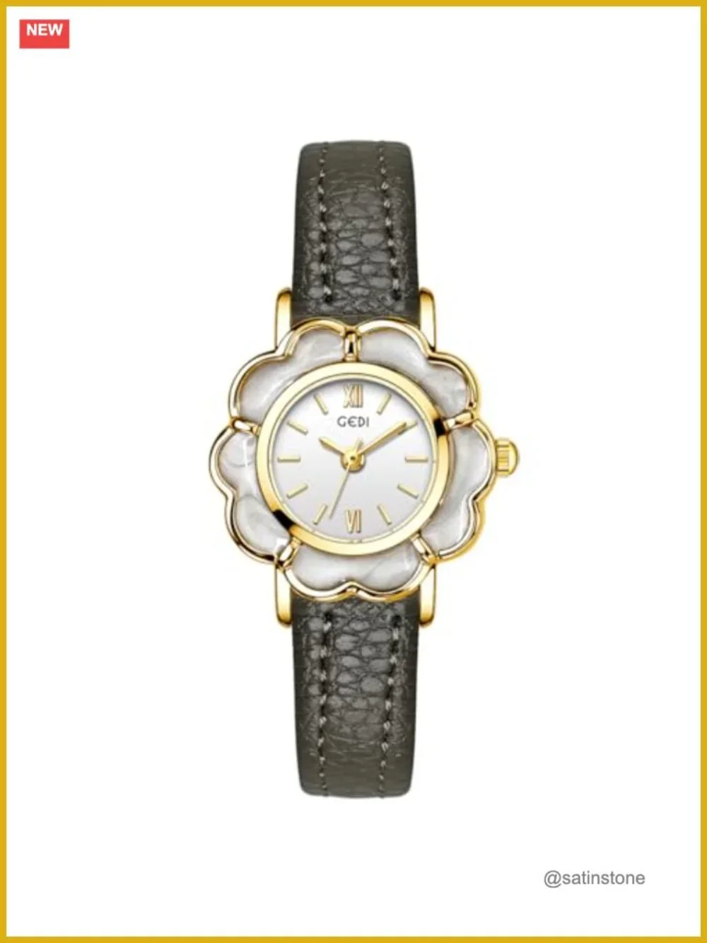 Floral-Shaped Creative Gold Quartz Watch Lightweight Leather Band